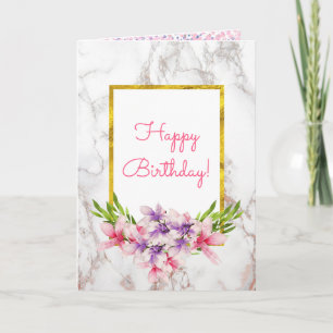 Wasserfarben-Magnolien, Weißmarmor-Design Birthda Karte