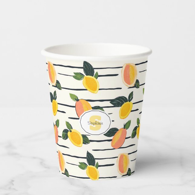 Wasserfarben-Mango-Muster mit grünen Blätter (2) Pappbecher (Vorderseite)