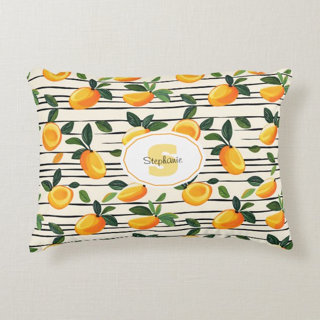 Wasserfarben-Mango-Muster mit grünen Blätter Dekokissen (Vorderseite)