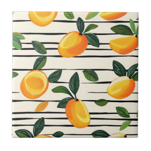 Wasserfarben-Mango-Muster mit grünen Blätter Fliese
