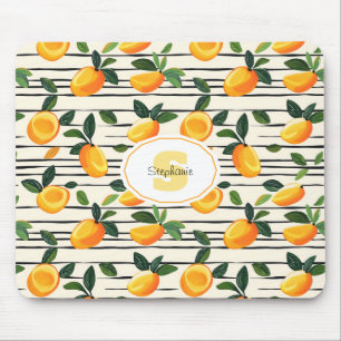 Wasserfarben-Mango-Muster mit grünen Blätter Mousepad