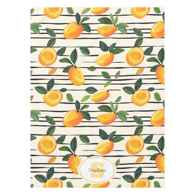 Wasserfarben-Mango-Muster mit grünen Blätter Tischdecke (Vorderseite)