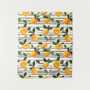 Wasserfarben-Mango-Muster mit grünen Blätter Wandteppich