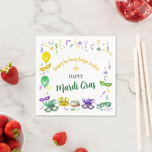 Wasserfarben-Mardi-Gras-Objekte-Party Serviette (Beispiel)