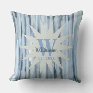 Wasserfarben marineblaue graue navy Streifen Monog Kissen