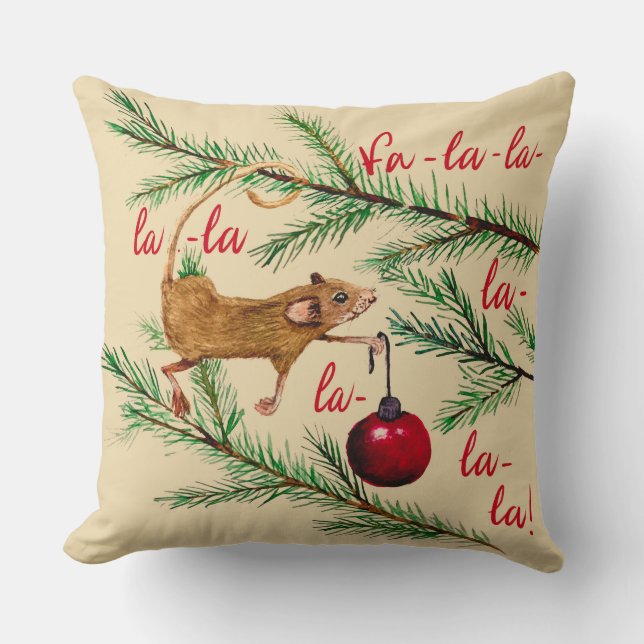 Wasserfarben Maus dekoriert Weihnachtsbaum Kissen (Vorderseite)