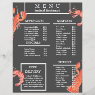 Wasserfarben-Meeresfrüchte-Grillrestaurant-Menü Gr Flyer