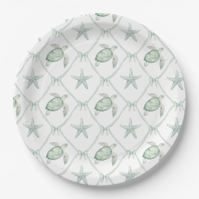 Wasserfarben Meeresfrüchte Muscheln Trellis Pappteller (Vorderseite)