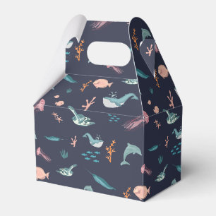 Wasserfarben Meerestiere Blaues Muster Geschenkschachtel