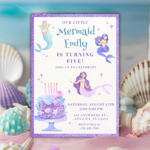 Wasserfarben-Meerjungfrau-Birthday-Girl Einladung