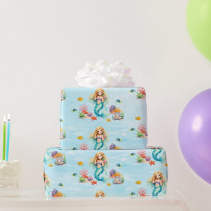 Wasserfarben-Meerjungfrau-Geburtstag Geschenkpapier