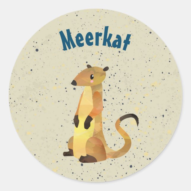 Wasserfarben-Meerkat auf beigem Hintergrund Runder Aufkleber (Vorderseite)