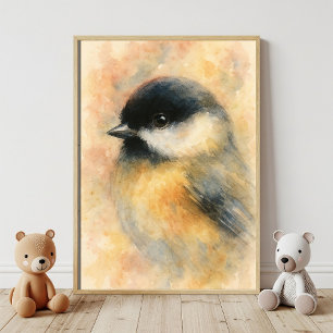 Wasserfarben-Meise: Süßes Porträt eines Singvogels Poster