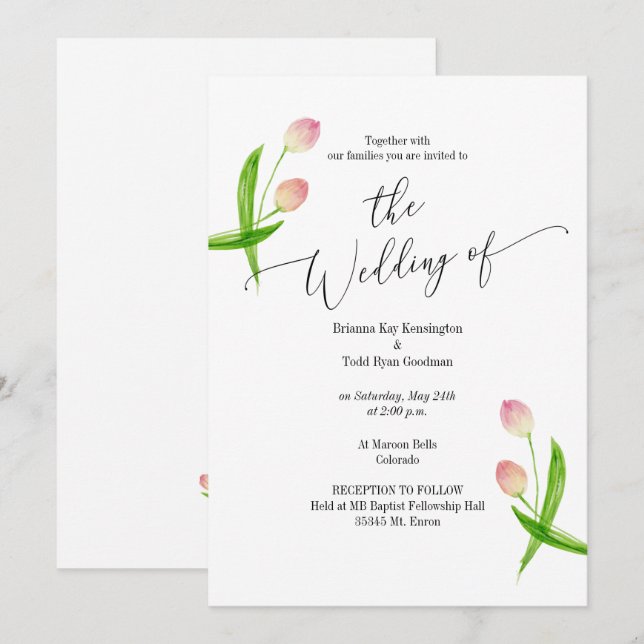 Wasserfarben Minimal Tulip Hochzeit Einladung (Vorne/Hinten)