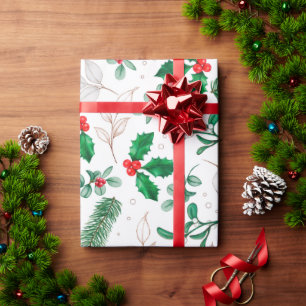Wasserfarben-Mistletoe und Kiefernzweig Geschenkpapier