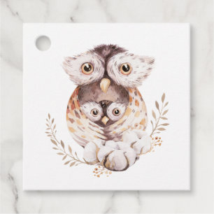 Wasserfarben Mommy and Baby Owls Babydusche Geschenkanhänger