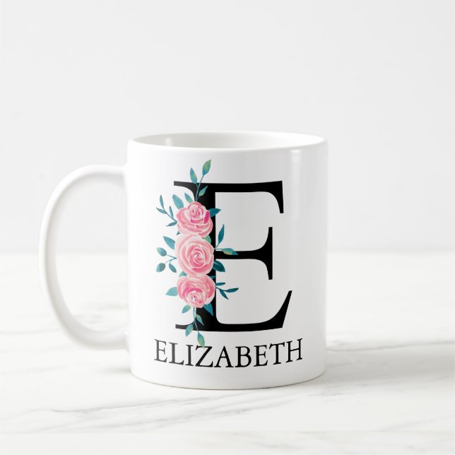 Wasserfarben-Monogramm, einzelner Buchstabe E Kaffeetasse (Links)