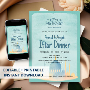 Wasserfarben-Moschee-Ramadan-Iftar-Party-Einladung Einladung
