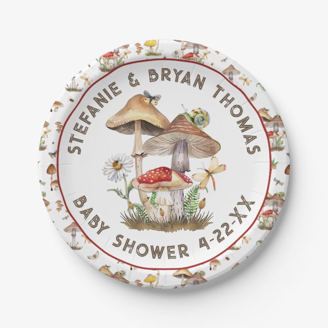 Wasserfarben Mushroom Kinderdusche Teller | Whimsi (Vorderseite)