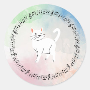 Wasserfarben-Musikkatze Runder Aufkleber