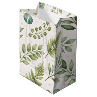 Wasserfarben-Muster mit Grün | Botanische Blätter Mittlere Geschenktüte