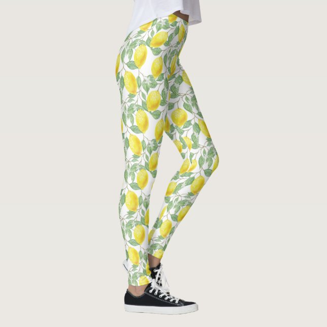 Wasserfarben-Muster mit Zitronenbaum-Blätter Leggings (Rechts)