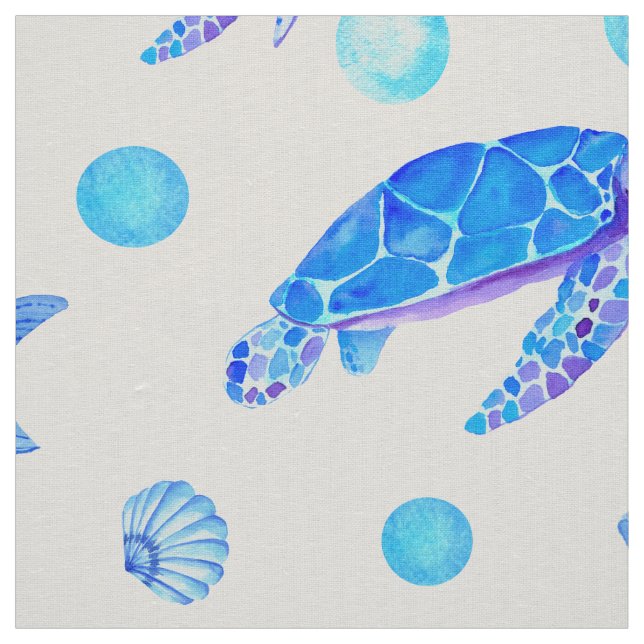 Wasserfarben-Muster - Schildkröten und Muscheln Stoff (Muster)