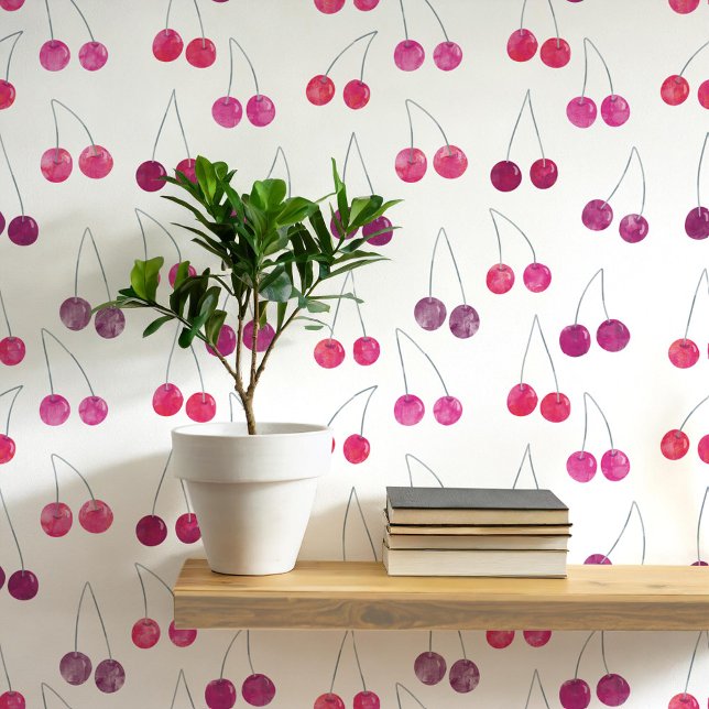 Wasserfarben-Muster Tapete (Sweet watercolor cherry pattern art wallpaper)