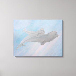 Wasserfarben Muttertier Baby Beluga Wal Leinwanddruck