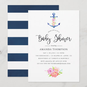 Wasserfarben Nautical Themed Floral Baby Dusche Einladung