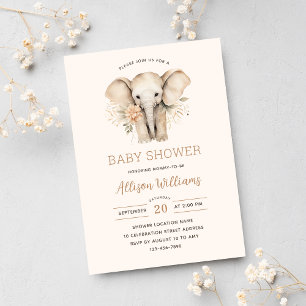 Wasserfarben Niedlich Elephant Floral Girl Babydus Einladung