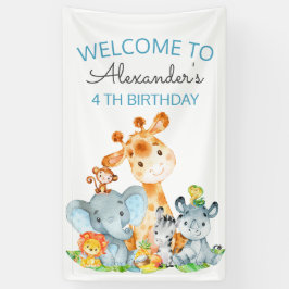 Wasserfarben Niedlich Safari Jungle Tiere Geburtst Banner