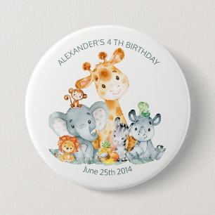 Wasserfarben Niedlich Safari Jungle Tiere Geburtst Button
