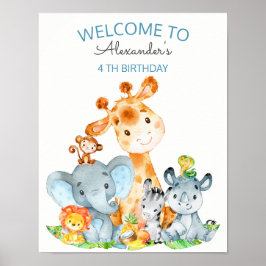 Wasserfarben Niedlich Safari Jungle Tiere Geburtst Poster