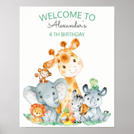Wasserfarben Niedlich Safari Jungle Tiere Geburtst Poster