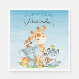 Wasserfarben Niedlich Safari Jungle Tiere Geburtst Serviette