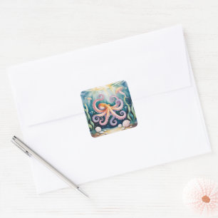 Wasserfarben-Oktopus-Kindergeburtstagsfeier Quadratischer Aufkleber