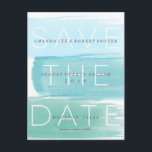Wasserfarben Ombre Streifen Save the Date Postkart Ankündigungspostkarte<br><div class="desc">Diese moderne,  Save the Date Postkarte weist drei Aquarellpinselstriche im blauen Ober-Effekt auf. Passen Sie diese Save the Date Postkarte mit Ihren Daten für ein einzigartiges Save the Date an. Ideal für eine Hochzeit am Strand,  eine Hochzeit mit Wassersport oder eine Hochzeit in Urlaubsort.</div>