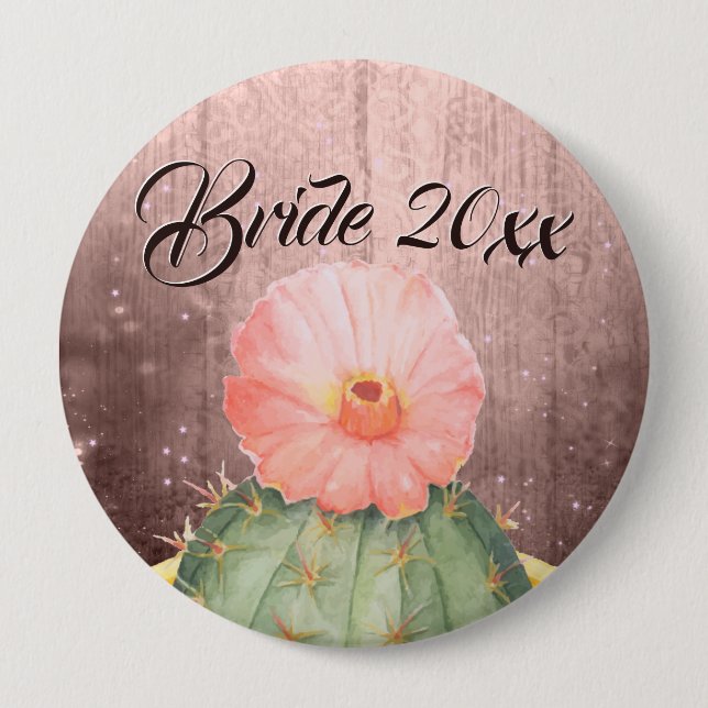 Wasserfarben Orange Cactus Bloom Wedding Button (Vorderseite)