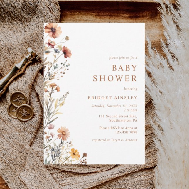 Wasserfarben Orange Floral Fall Babydusche Einladung (Von Creator hochgeladen)