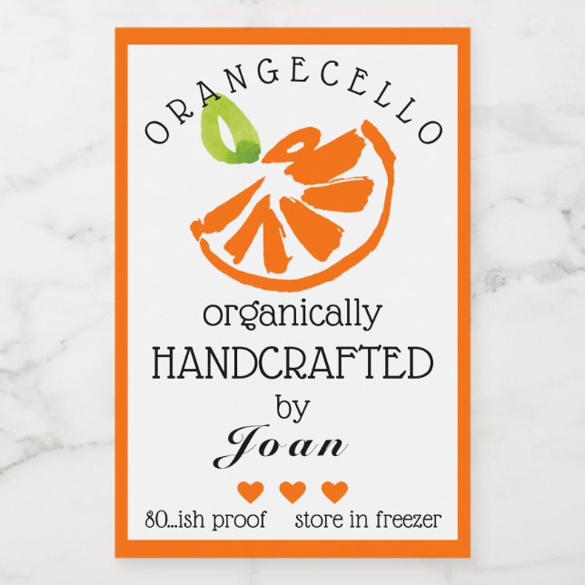 Wasserfarben-Orangecello für ein kleines Flaschene Lebensmitteletikett (Einzelnes Label)
