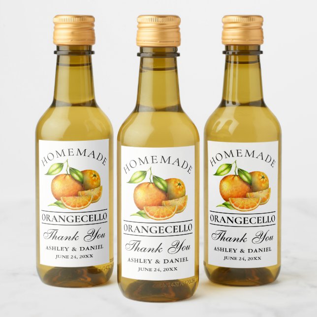 Wasserfarben Orangecello Wedding Danke Mini Weinetikett (Flaschen)