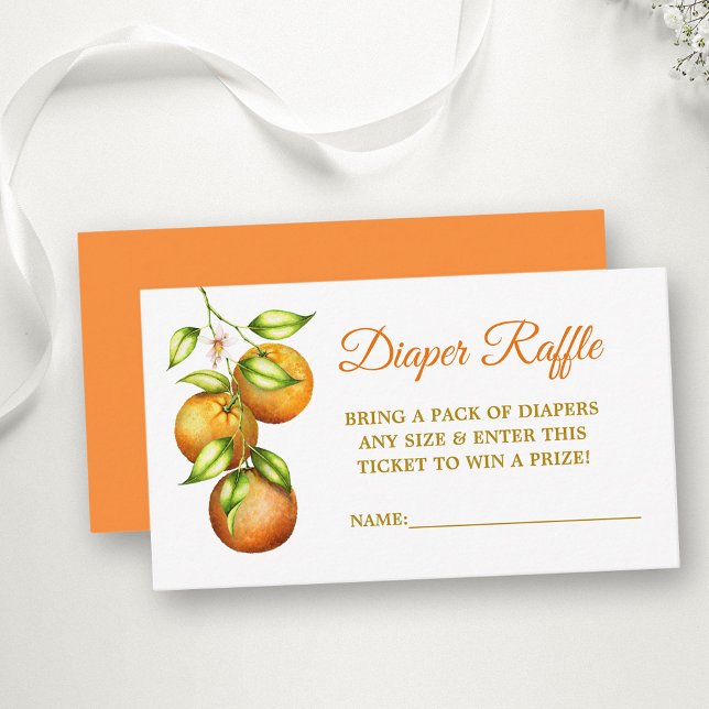 Wasserfarben Orangen Babydusche Gold Windeln Raffe Begleitkarte (Customize to change text color, style, text size or color of back of card.)