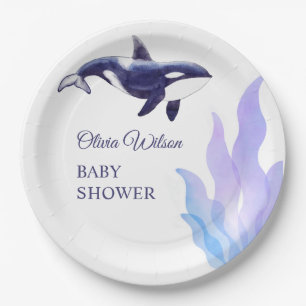 Wasserfarben-Orca-Wal-Baby-Party Pappteller