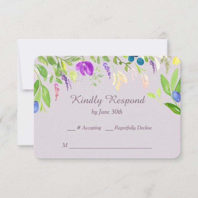 Wasserfarben-Orchid-Blumenstrauß-Hochzeit RSVP (Vorderseite)