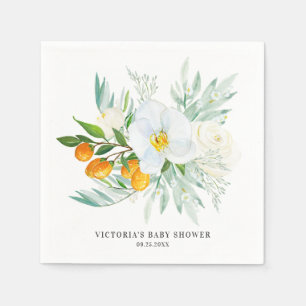 Wasserfarben-Orchideen und Kumquats Babydusche nac Serviette