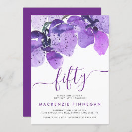 Wasserfarben Orchids Violet Fiftieth Birthday Part Einladung