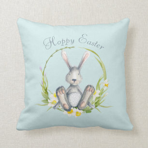 Wasserfarben Osterhase im Blumenkranz Pastell Th Kissen