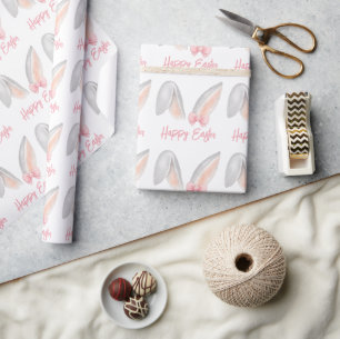 Wasserfarben Osterhasenohren mit rosa Schleife Frü Geschenkpapier