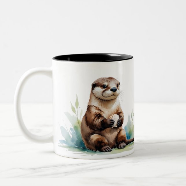 Wasserfarben-Otter-Kaffee-Tasse Zweifarbige Tasse (Links)